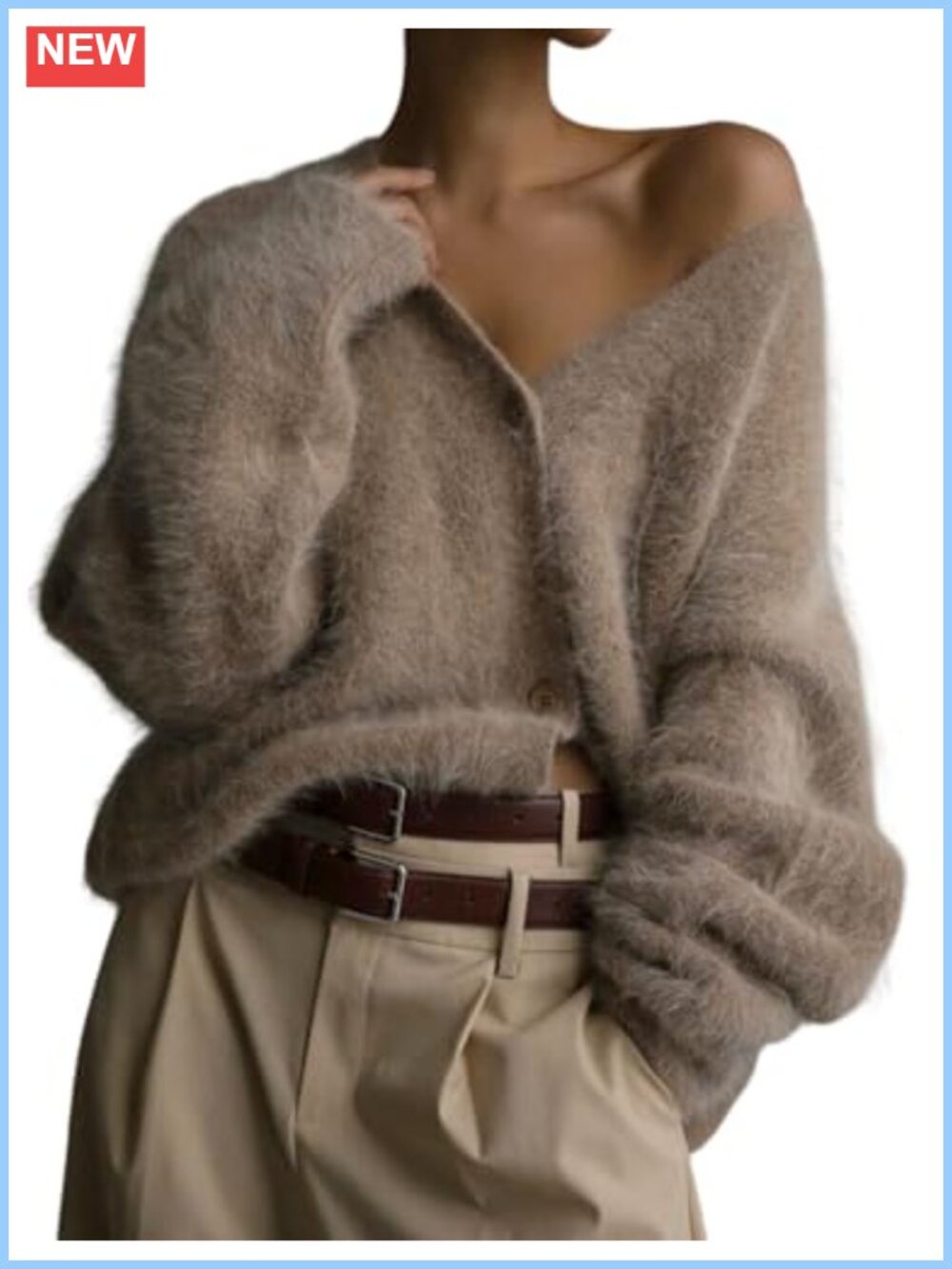 Women's Fuzzy Knit Cardigan Sweater V-Neck Long Sleeve Button Down Slouchy
